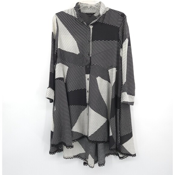 John Mark Dresses & Skirts - John Mark wire collar button up shirt dress Size S A-line geometric Artsy